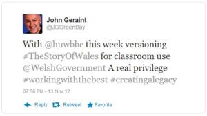 John Geraint, one of The Story of Wales directors tweets about an exciting new initiative
